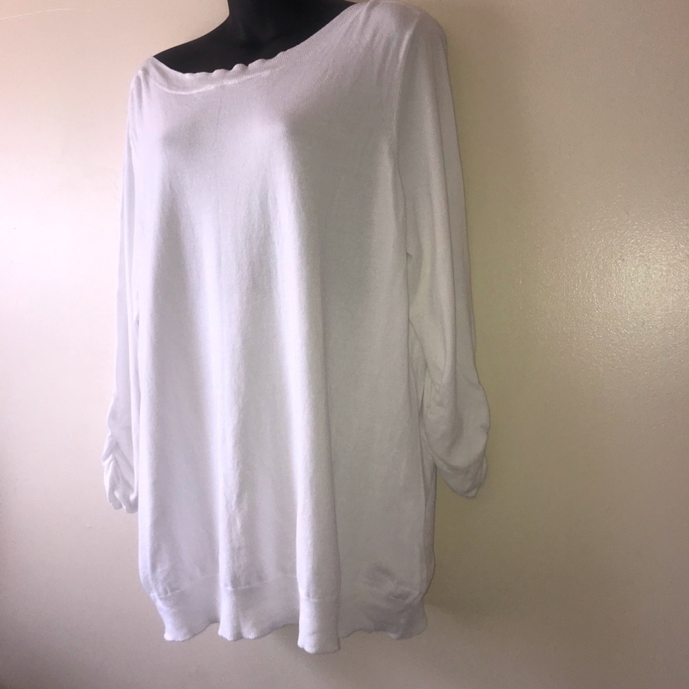 Roz & Ali boat neck sweater ruched sleeve *flaw*